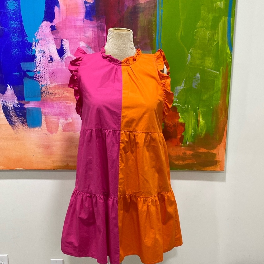 Pink/orange color block dress
